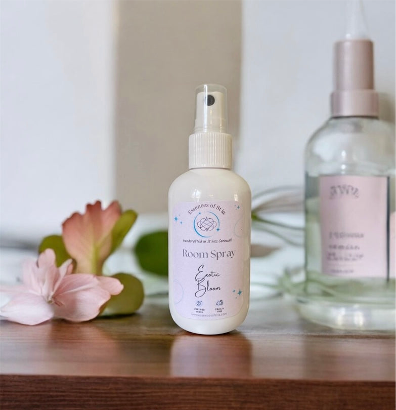 Exotic Bloom Room Spray - Eco-conscious, vegan, cruelty free vibrant floral, laundry-inspired home fragrance. Highly scented, long lasting luxury handcrafted in St Ives, Cornwall.