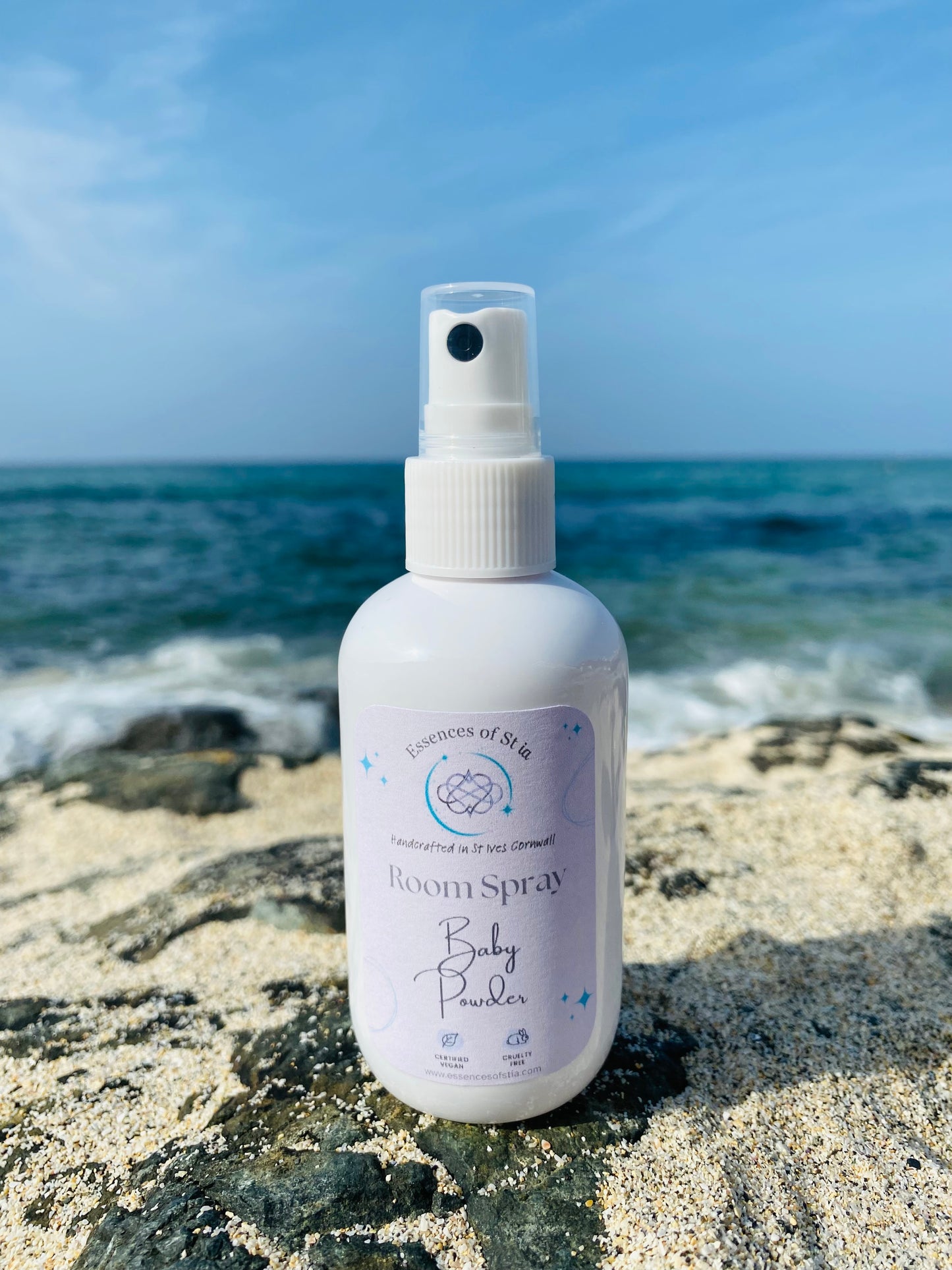 Baby Powder Room Spray - Luxurious soft, clean, fresh home fragrance from the heart of St Ives, Cornwall. Highly scented, long lasting, vegan friendly and cruelty Free.