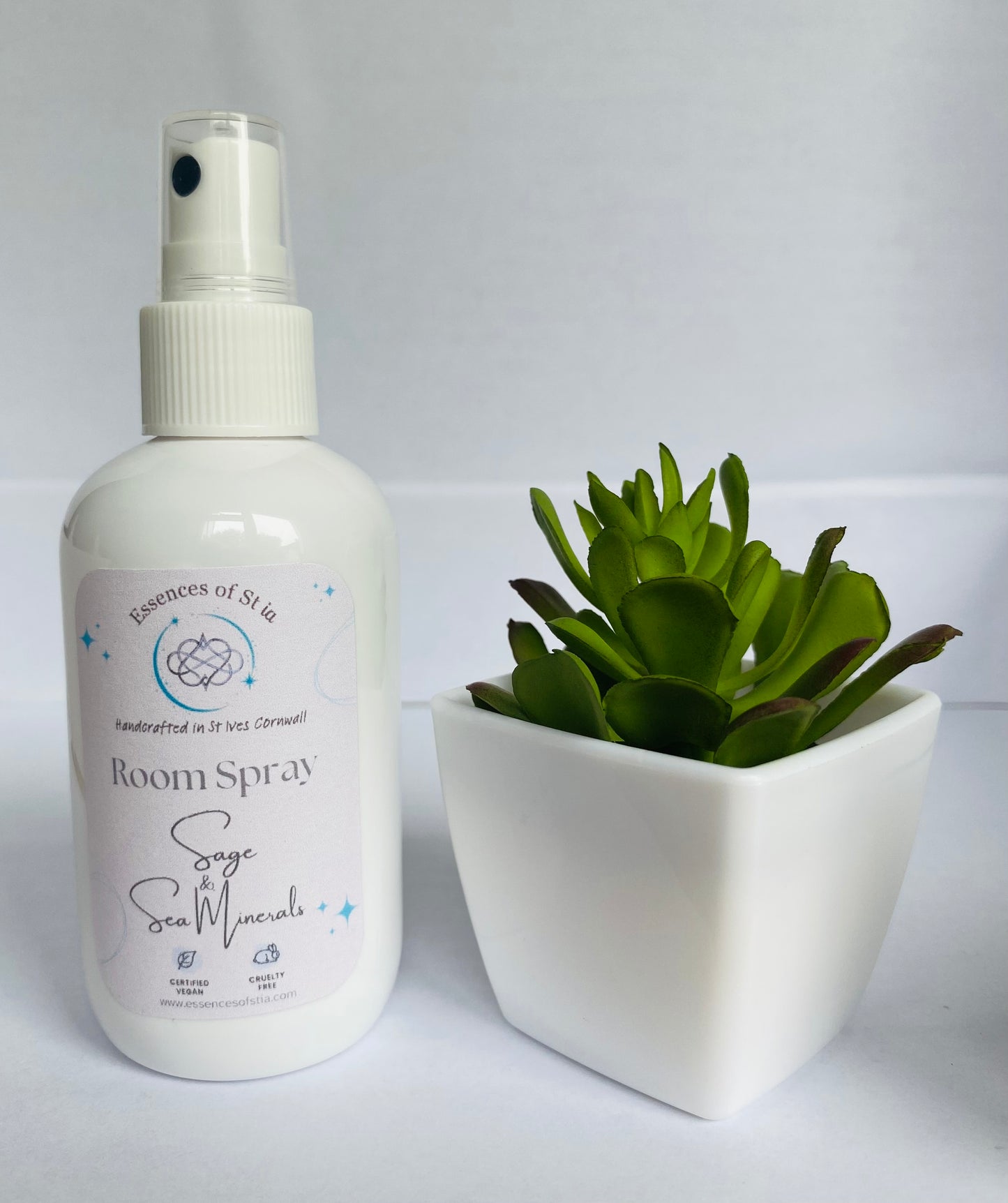 Sage and Sea Minerals Room Spray - Long lasting, vegan, cruelty free fragrance mist. Highly scented, eco-luxury handmade in St Ives, Cornwall.