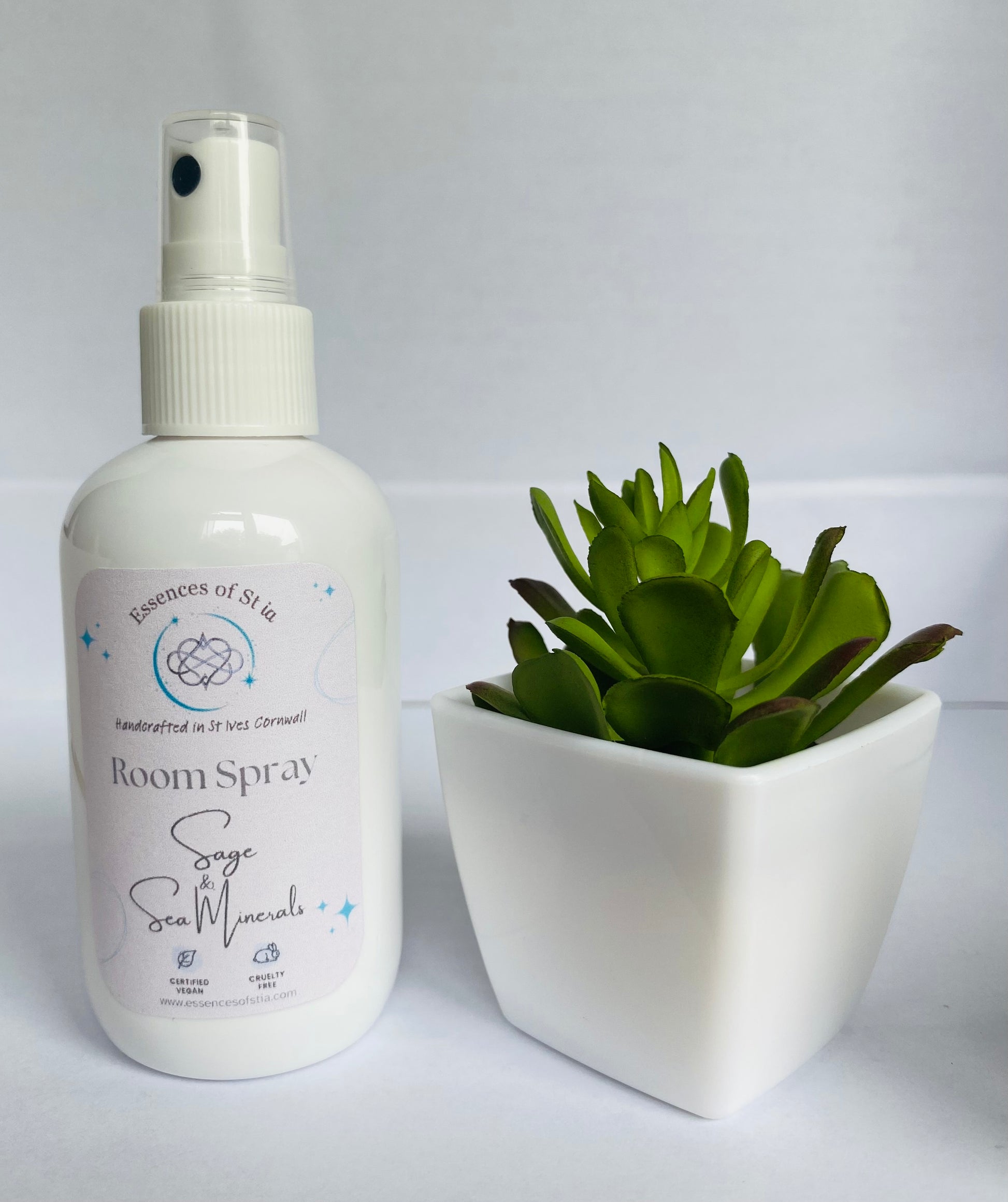 Sage and Sea Minerals Room Spray - Long lasting, vegan, cruelty free fragrance mist. Highly scented, eco-luxury handmade in St Ives, Cornwall.