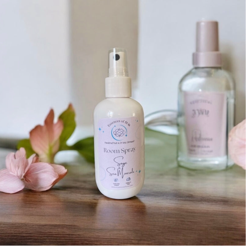 Sage and Sea Minerals Room Spray - Eco-conscious, vegan, cruelty free fresh, marine, bath and body-inspired home fragrance. Highly scented, long lasting luxury handcrafted in St Ives, Cornwall.