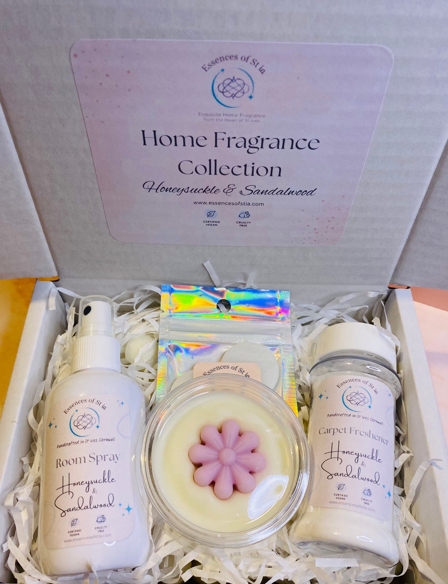 Honeysuckle & Sandalwood Home Fragrance Collection | Highly Scented Long-Lasting Vegan | Luxury Gift Set by Essences of St ia