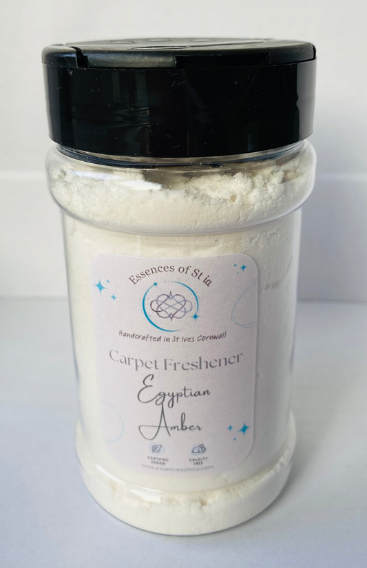 Egyptian Amber Carpet Freshener - A rich, warm scent. Eco-luxury, highly scented, long lasting home fragrance housed in an eco-conscious PET shaker bottle. 