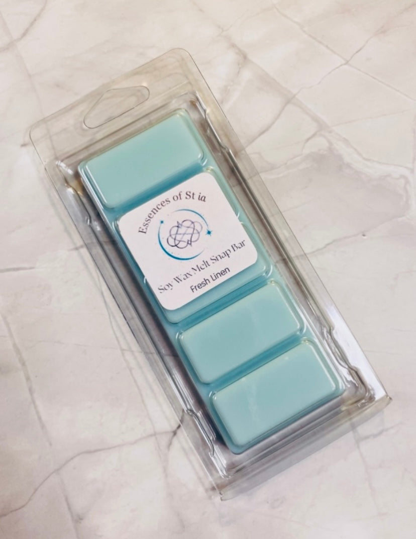 Fresh Linen Soy Wax Melt Snap Bar (50g) | Highly Scented Long Lasting Vegan Cruelty Free | Essences of St ia