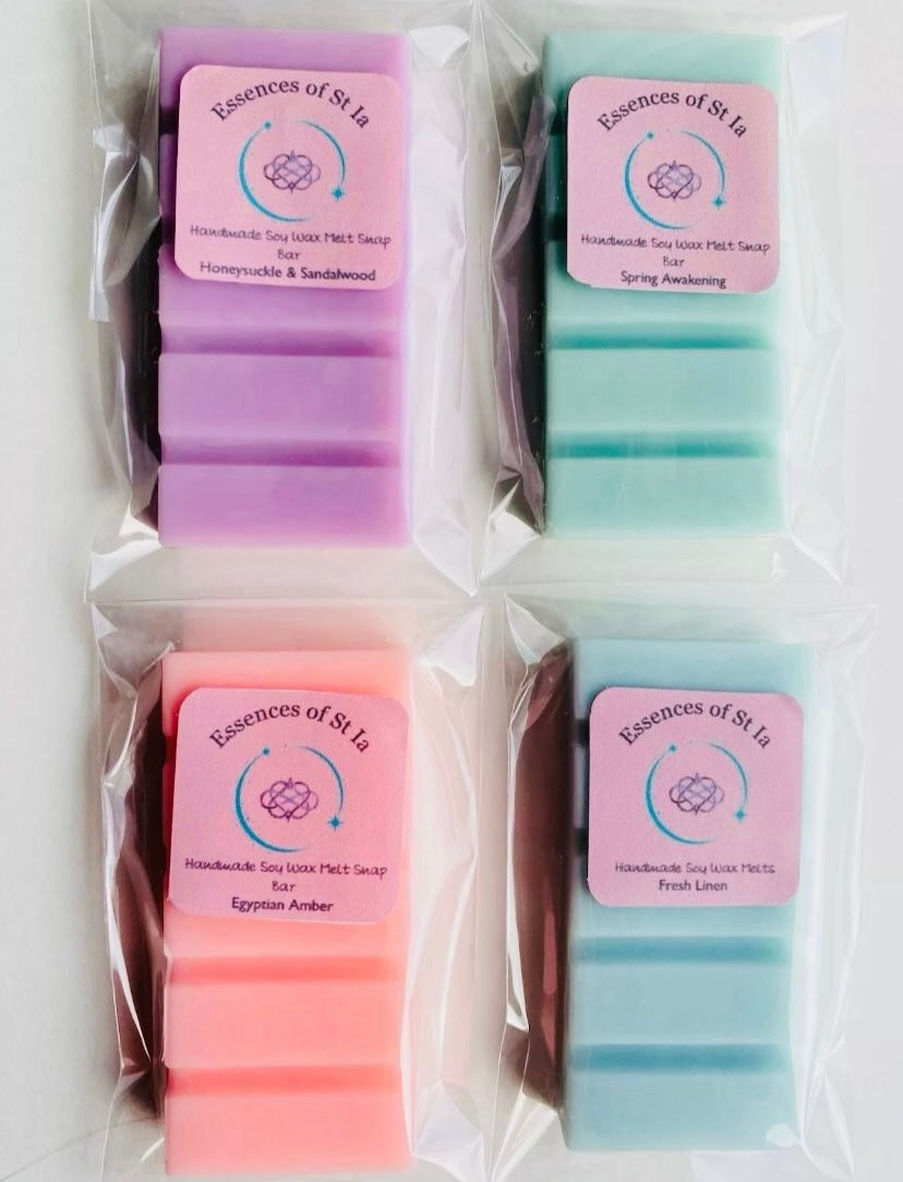  Luxury Home Fragrance Hamper ~ Original Edition - Soy wax melts in Egyptian Amber, Fresh Linen, Honeysuckle and Sandalwood and Spring Awakening. Highly scented, long lasting, vegan friendly, cruelty free home fragrance handcrafted from the heart of St Ives, Cornwall