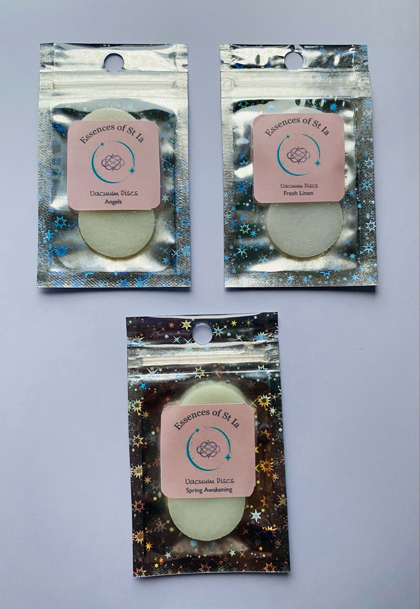 Luxury Home Fragrance Hamper ~ Golden Breeze Edition - Highly scented vacuum discs in Angels, Fresh Linen & Spring Awakening. Long lasting, cruelty free, vegan home fragrance handmade in St Ives, Cornwall 