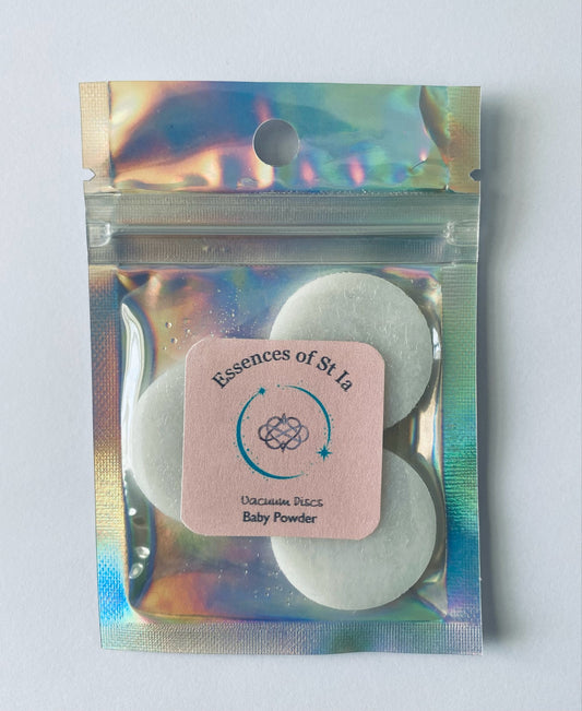 Baby Powder Vacuum Discs - Soft, clean fresh scent for vegan, cruelty free, eco-luxury home fragrance. Highly Scented and long lasting. 
