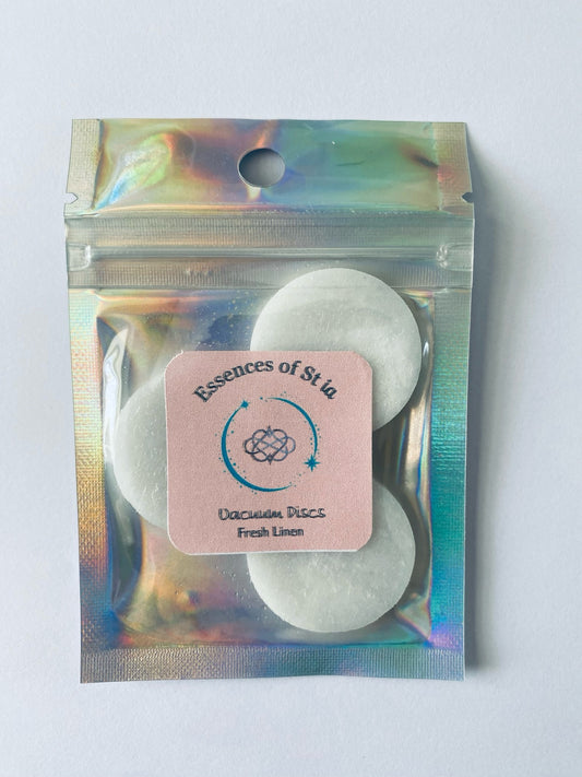 Fresh Linen Vacuum Discs - Clean, laundry-inspired scent for vegan, cruelty free, eco-luxury home fragrance. Highly Scented and long lasting. 