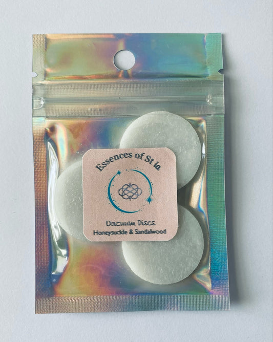 Honeysuckle and Sandalwood Vacuum Discs - Laundry-inspired, floral and woody scent for vegan, cruelty free, eco-luxury home fragrance. Highly Scented and long lasting. 